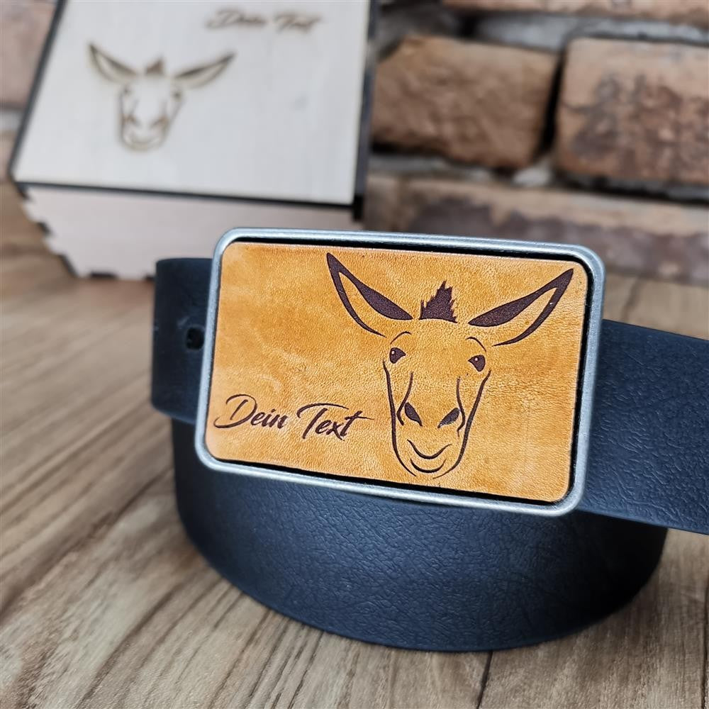 Gürtel "Esel Kopf" mit Echtleder Inlay