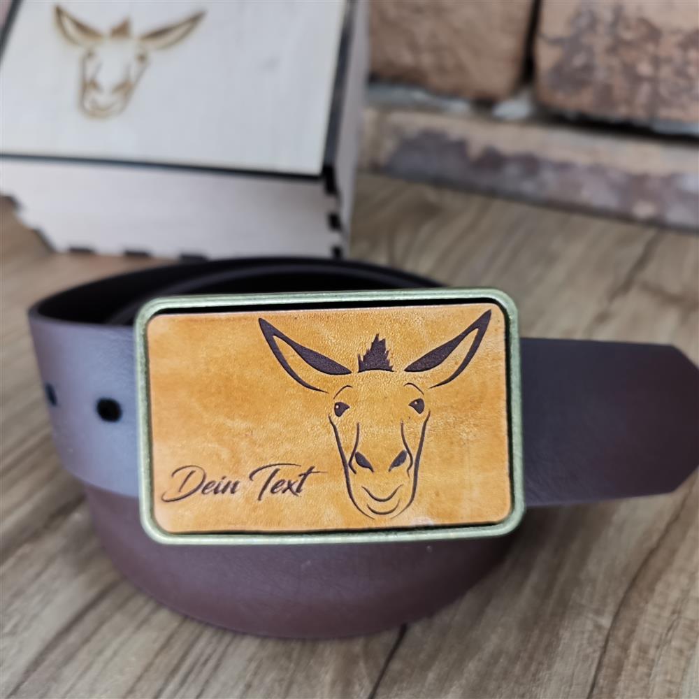 Gürtel "Esel Kopf" mit Echtleder Inlay