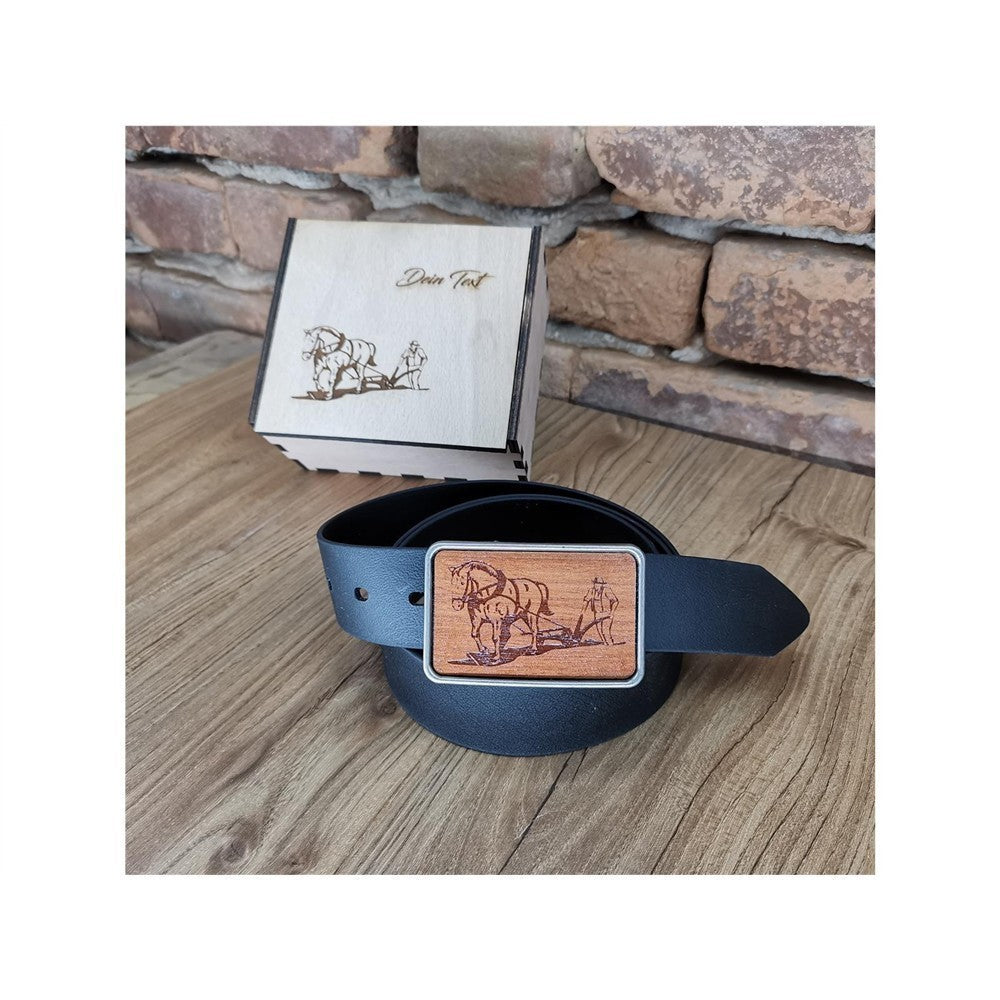 Gürtel "Plüger" mit Mahagoniholz Inlay