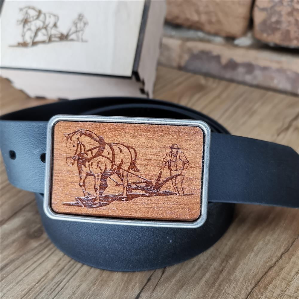 Gürtel "Plüger" mit Mahagoniholz Inlay