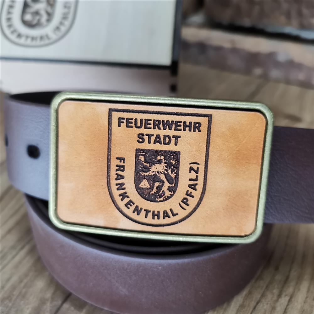 Gürtel "Frankenthaler Feuerwehr" mit Echtleder Inlay